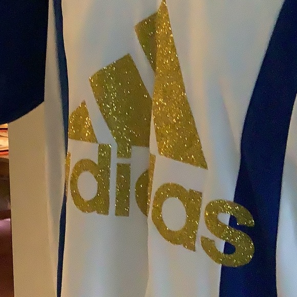 Adidas top stretchy royal blue and white top with gold sparkles . Nice look - Picture 7 of 9